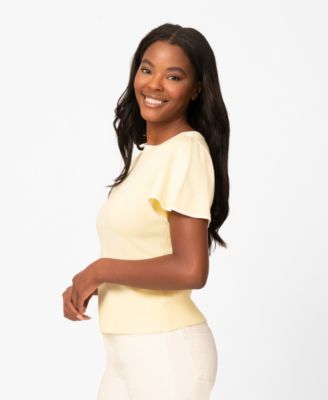 Petite Boat-Neck Flutter-Sleeve Sweater