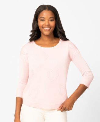Petite Heart Textured Hi-Low Boat Neck Sweater