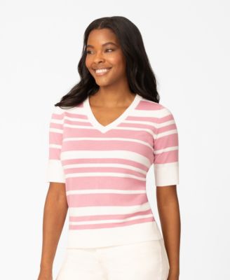 Petite Textured Stripe V-Neck Sweater