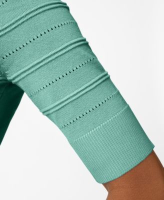 Petite Ottoman Stitch Elbow-Sleeve Crewneck Sweater