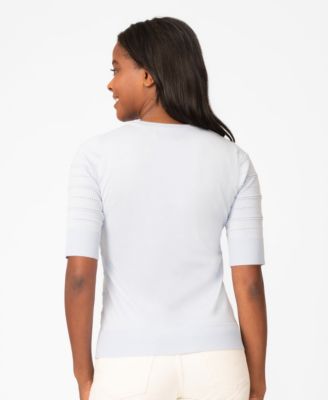 Petite Ottoman Stitch Elbow-Sleeve Crewneck Sweater