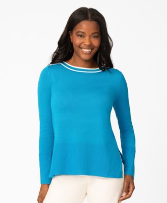 Petite Button Shoulder Boat Neck Sweater