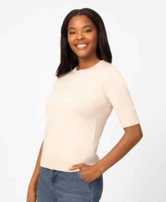 Petite Whip Stitch Elbow-Sleeve Crewneck Sweater