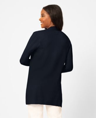 Petite Pointelle Open-Front Long Cardigan