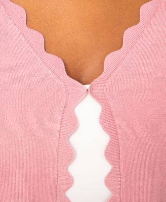 Women's 3/4-Sleeve Scalloped Cropped Cardigan Sweater