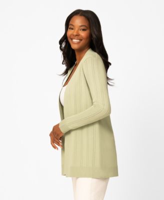 Women's Pointelle Open-Front Long Cardigan Sweater