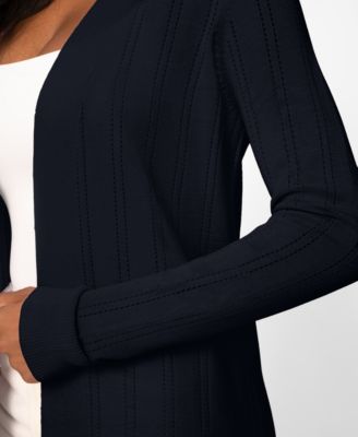Women's Pointelle Open-Front Long Cardigan Sweater