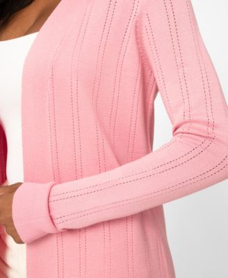 Women's Pointelle Open-Front Long Cardigan Sweater