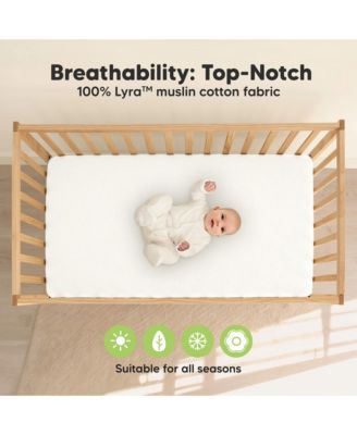 Lyra Muslin Crib Sheets for Boys, Girls, 2pk 52x28 Cotton Baby Crib Mattress Sheets Fitted, Soft, Breathable