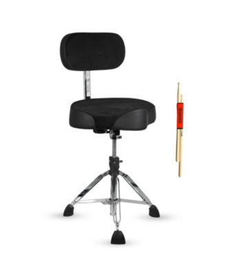 Drum Throne w Backrest 4" Padded Adjustable 26.5" Drummer Stool w Velvet Top 441Lb Capacity