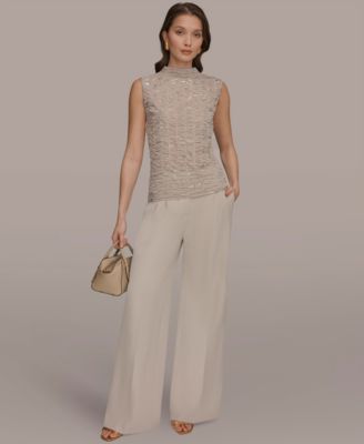 Women's Mock Neck Foil Printed Ruched Sweater