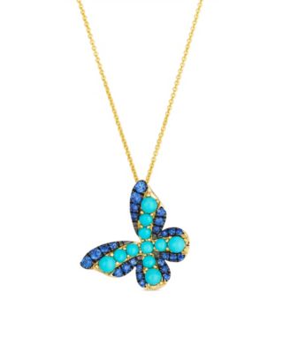 Turquoise (1-1/50 ct. t.w.) and Sapphire (13/25 ct. t.w.) Pendant Necklace in 14k Honey Gold