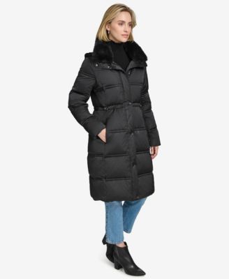 Women's Emery Luster Down Coat with Faux Fur Collar