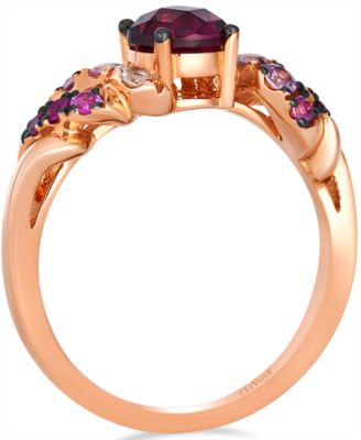 Rhodolite (1.10 ct. t.w.), Pink Sapphire (0.36 ct. t.w.) and White Sapphire (0.08 ct. t.w.) Ombre Ring in 14k Strawberry Gold