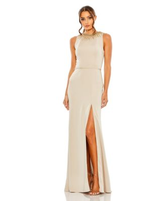 Women's Embellished High-Neck Sleeveless Column Gown