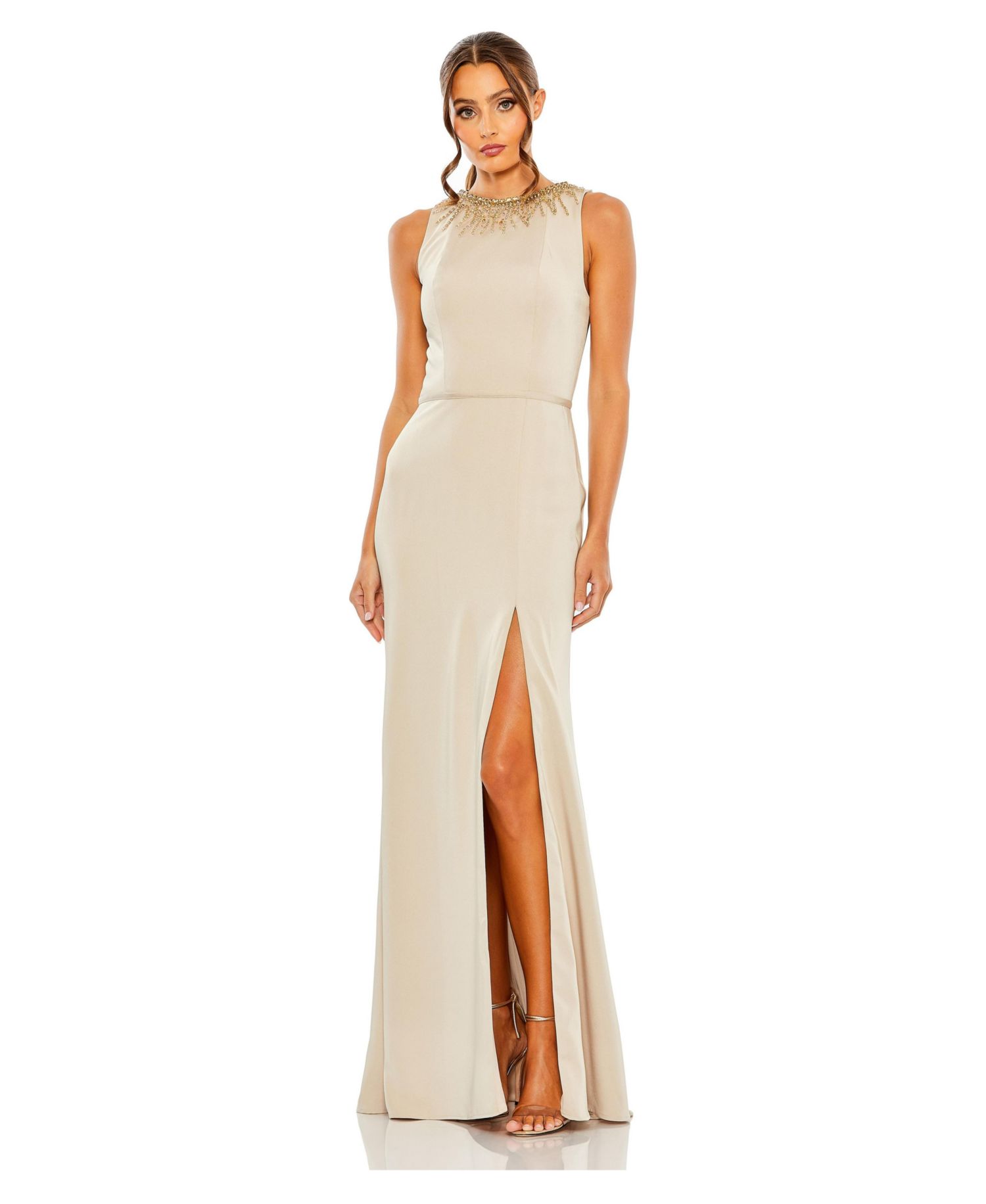 Women's Embellished High-Neck Sleeveless Column Gown