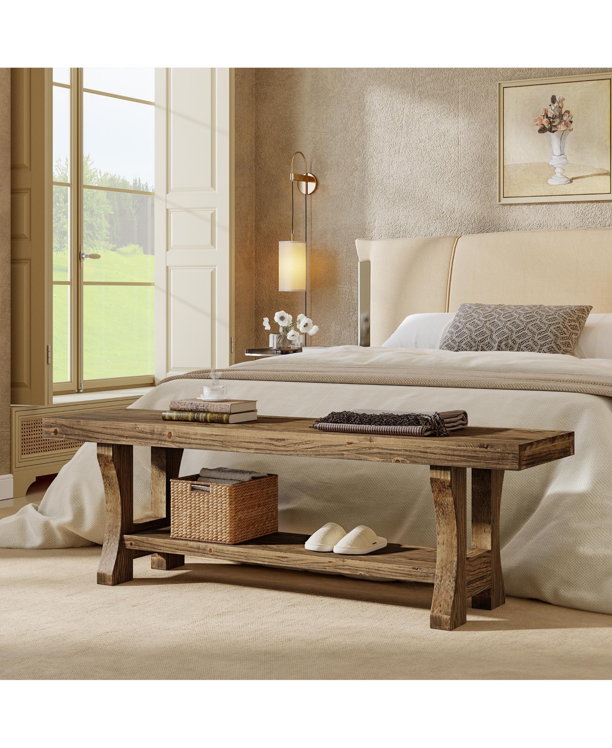 "Tribesigns 55'' Solid Wood Entryway Bench for Bedroom, Hallway & Dining Room"