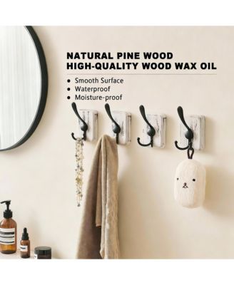 4 Pack Rustic Iron Hooks, Heavy Duty, Adhesive & Drill Mount, Farmhouse Decor