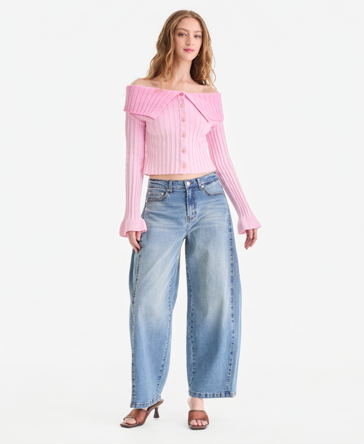 Bar Iii Women's Off-The-Shoulder Button-Front Sweater, Macy's Exclusive