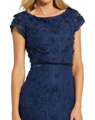 Women's Floral Applique Boat Neck Short Sleeve Gown