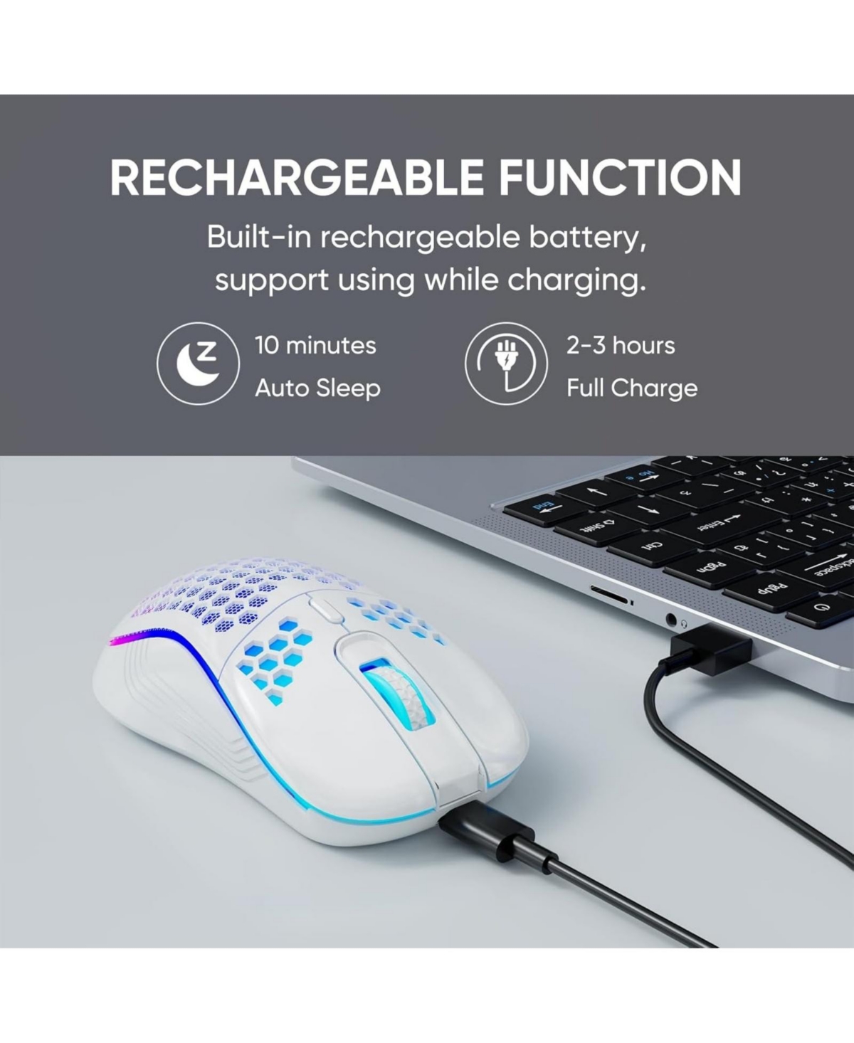 Risokeys Wireless Gaming Mouse, Lightweight Honeycomb Shell, 2.4G Stable Connection, 4 Dpi Adjustable