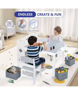 3-in-1 Kids Table and 2 Chairs Set with Storage, Removable Top and Chalkboard for Art, Crafts, and Reading
