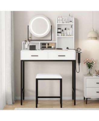 Black 2-Drawer Lighted Vanity Set, Versatile Makeup Desk for Bedroom & Dressing Room