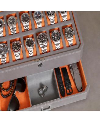 Luxury Watch Box - 12 Watches, PU Leather, Glass Lid, Accessory Drawer