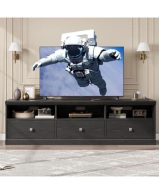 70in TV Stand for TVs up to 80", Mid Century Modern Entertainment Center with Storage Drawer and Open Shelves