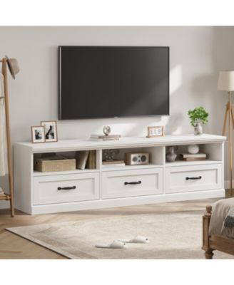 70in TV Stand for TVs up to 80", Mid Century Modern Entertainment Center with Storage Drawer and Open Shelves