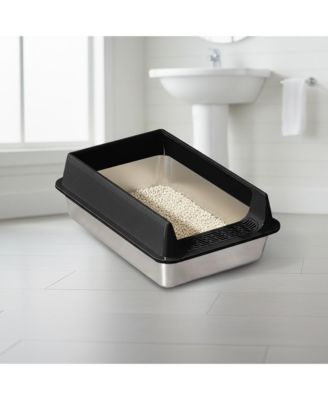 Medium Stainless Steel Cat Litter Box in Black, Anti-Rust & Odor Control Pan