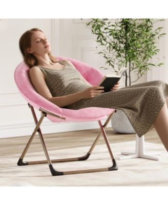 Faux Fur Saucer Chair - Oversized Foldable Moon Chair, 300lb Capacity for Bedroom