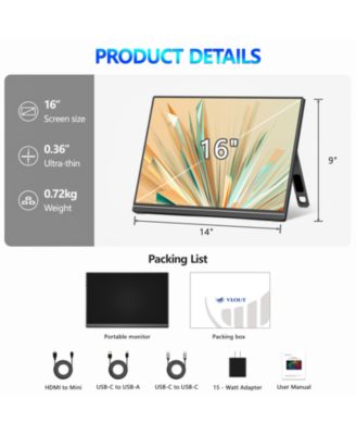 2.5K 144Hz Gaming Portable Monitor V1 Pro , 16 inch HDR IPS with FreeSync