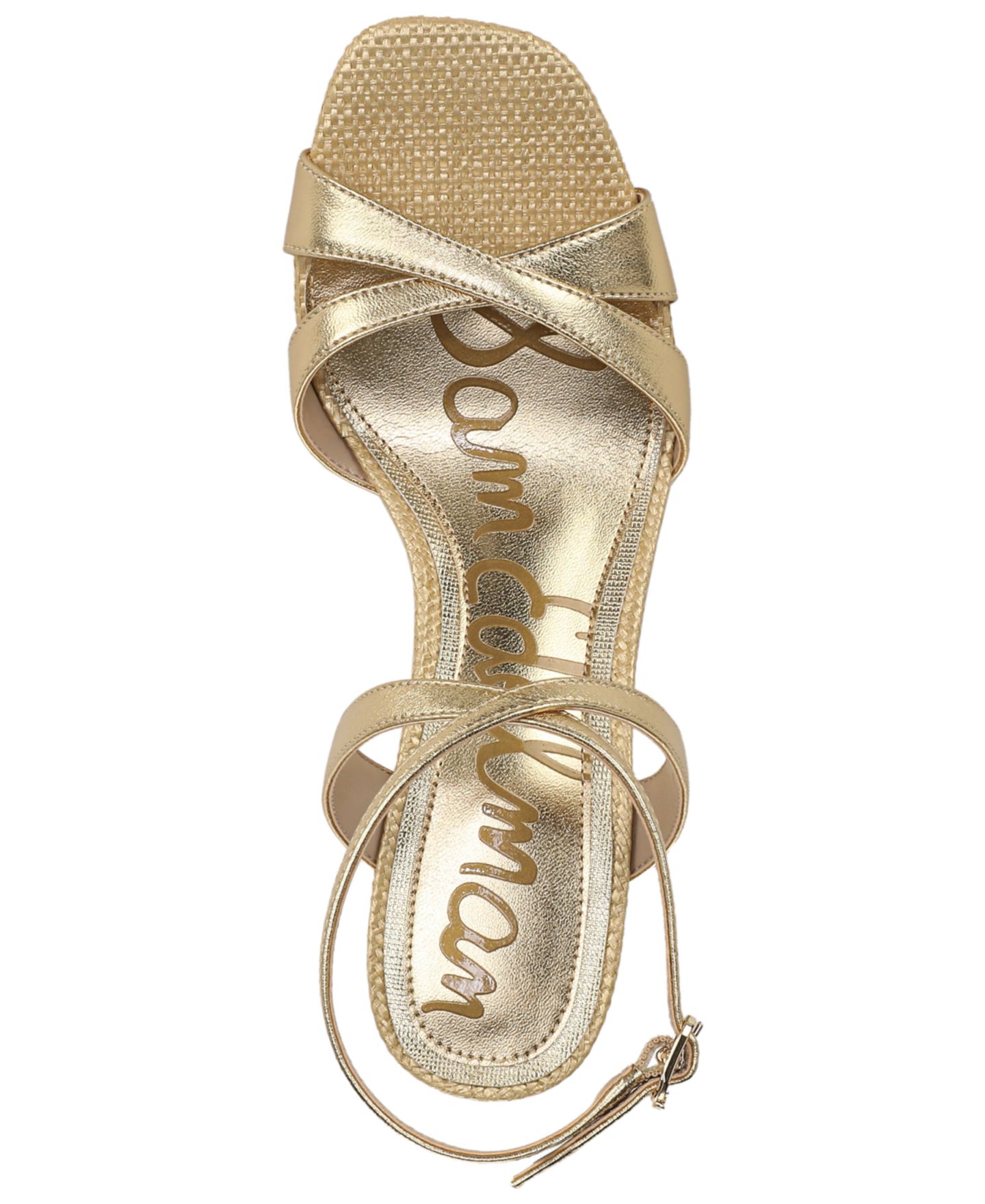 Женские сандалии Sam Edelman Davi Strappy Wedge, цвет: Янтарный золотой кожаный — фото 4