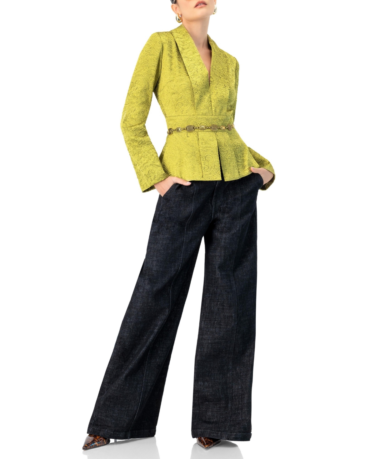 Ivonne Women's Collarless Paisley Blazer with Back Zipper