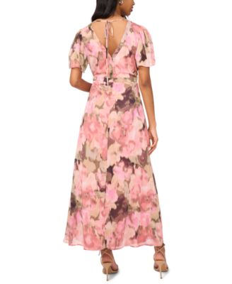 Women's V-Neck Flutter-Sleeve Maxi Dress