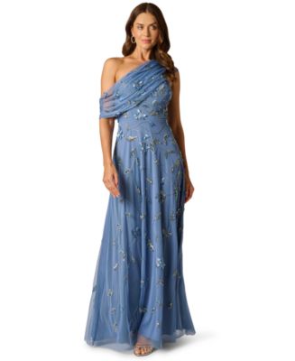 adrianna papell one shoulder beaded dress Adrianna Papell One Shoulder Beaded Gown - Blush