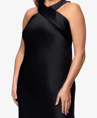 Plus Size Satin Tie Neck Ball Gown