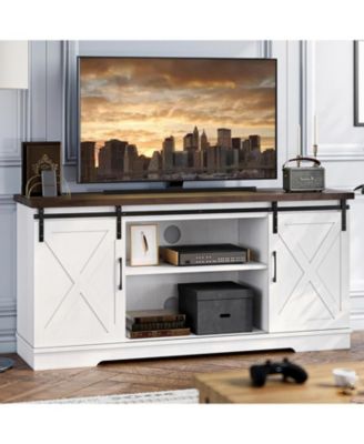 Farmhouse TV Stand, Entertainment Center for 65 Inch TV Media Console Table, Barn Door TV Stand with Storage