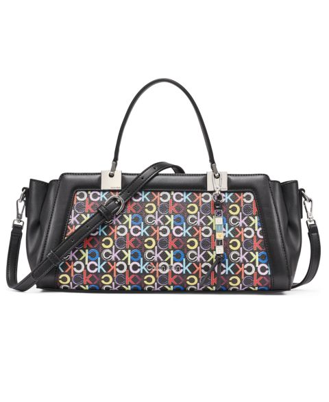 Женская сумка Calvin Klein Jean Signature Top Zipper Satchel with Removable Hangoff, цвет: Чёрный разноцветный