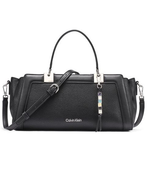 Женская сумка Calvin Klein Jean Top Zipper Satchel with Removable Hangoff, цвет: Чёрный / Серебряный
