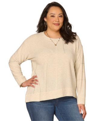 Plus Size Long-Sleeve Mixed Media Knit Top