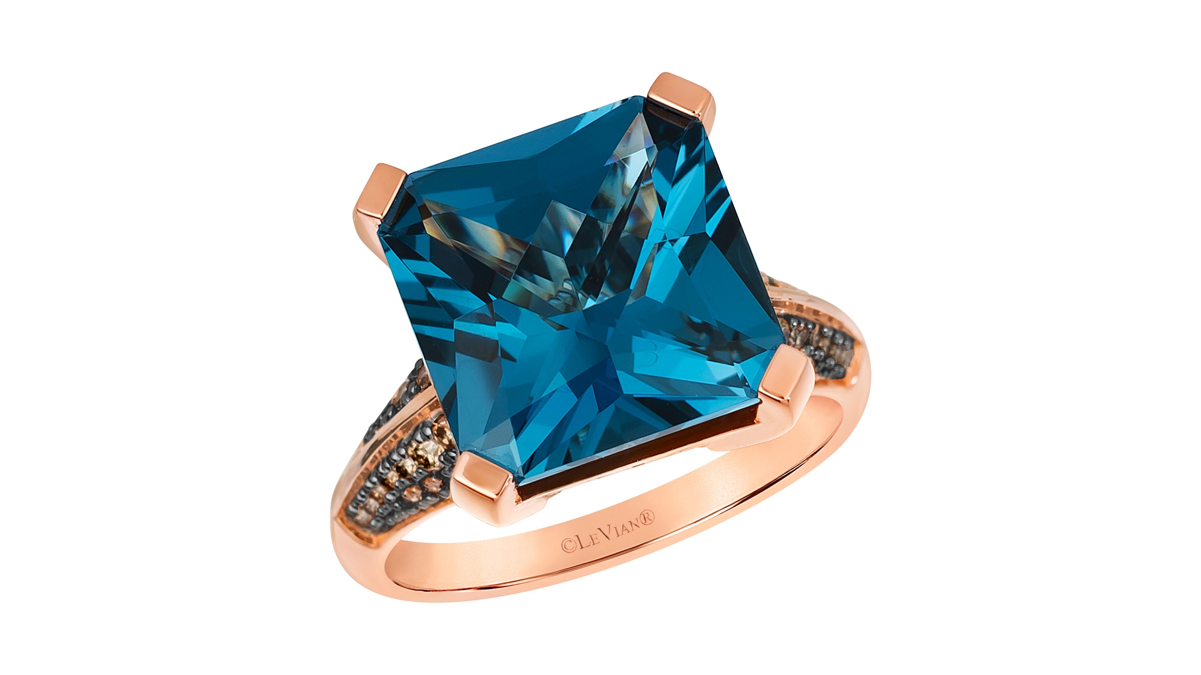 Le Vian London Blue Topaz (7-19/20 ct. t.w.) & Chocolate Diamond ( 3/10 ct. t.w.) Ring in 14k Strawberry Gold