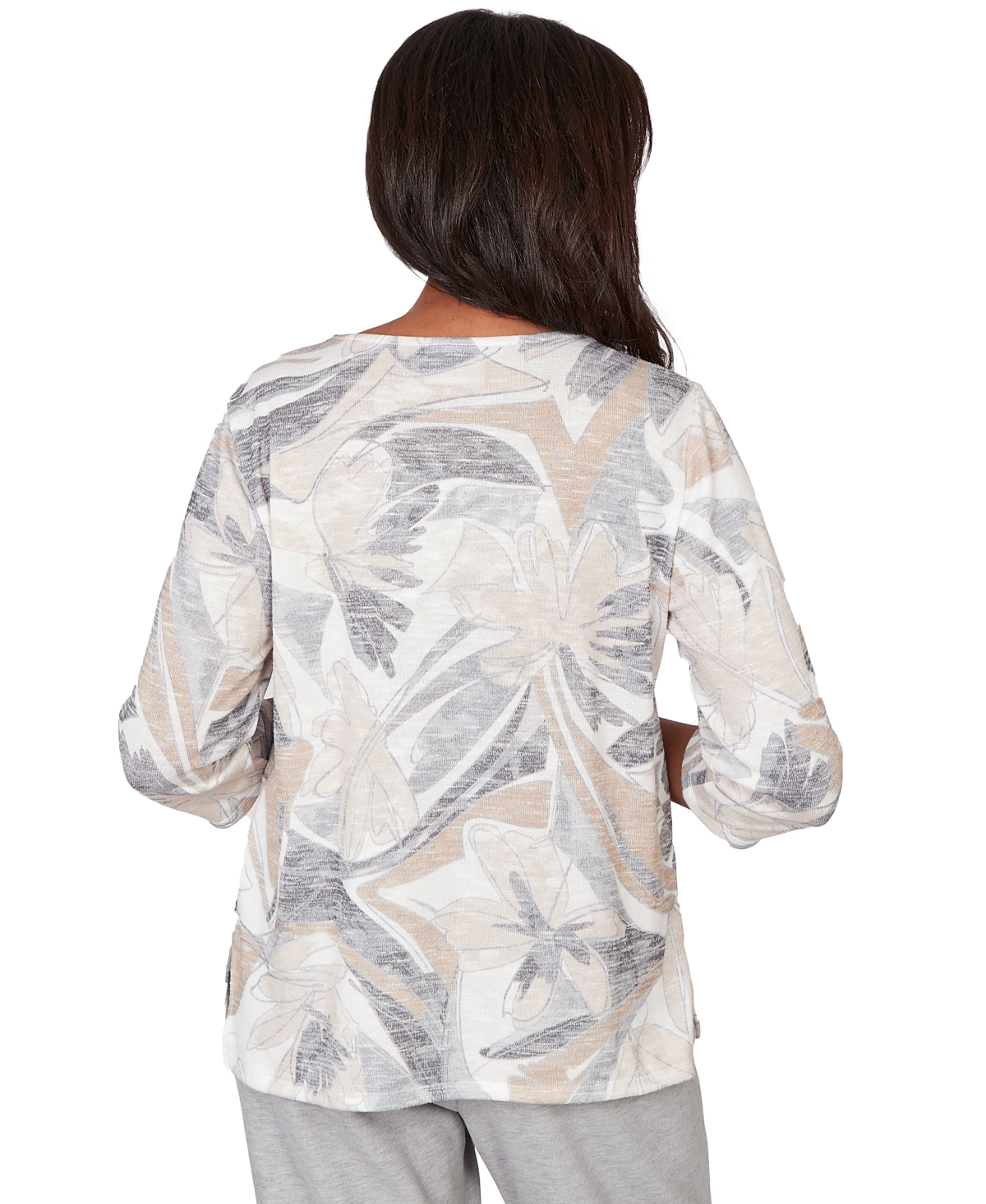 Alfred Dunner Petite Leaf Print Crossover V-Neck Top