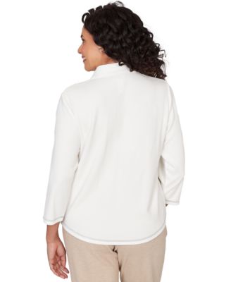 Petite Quarter Zip Collared Patchwork Top