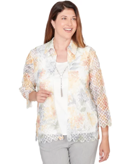 Petite Floral Two-In-One Collared Top - Yellow Multi
