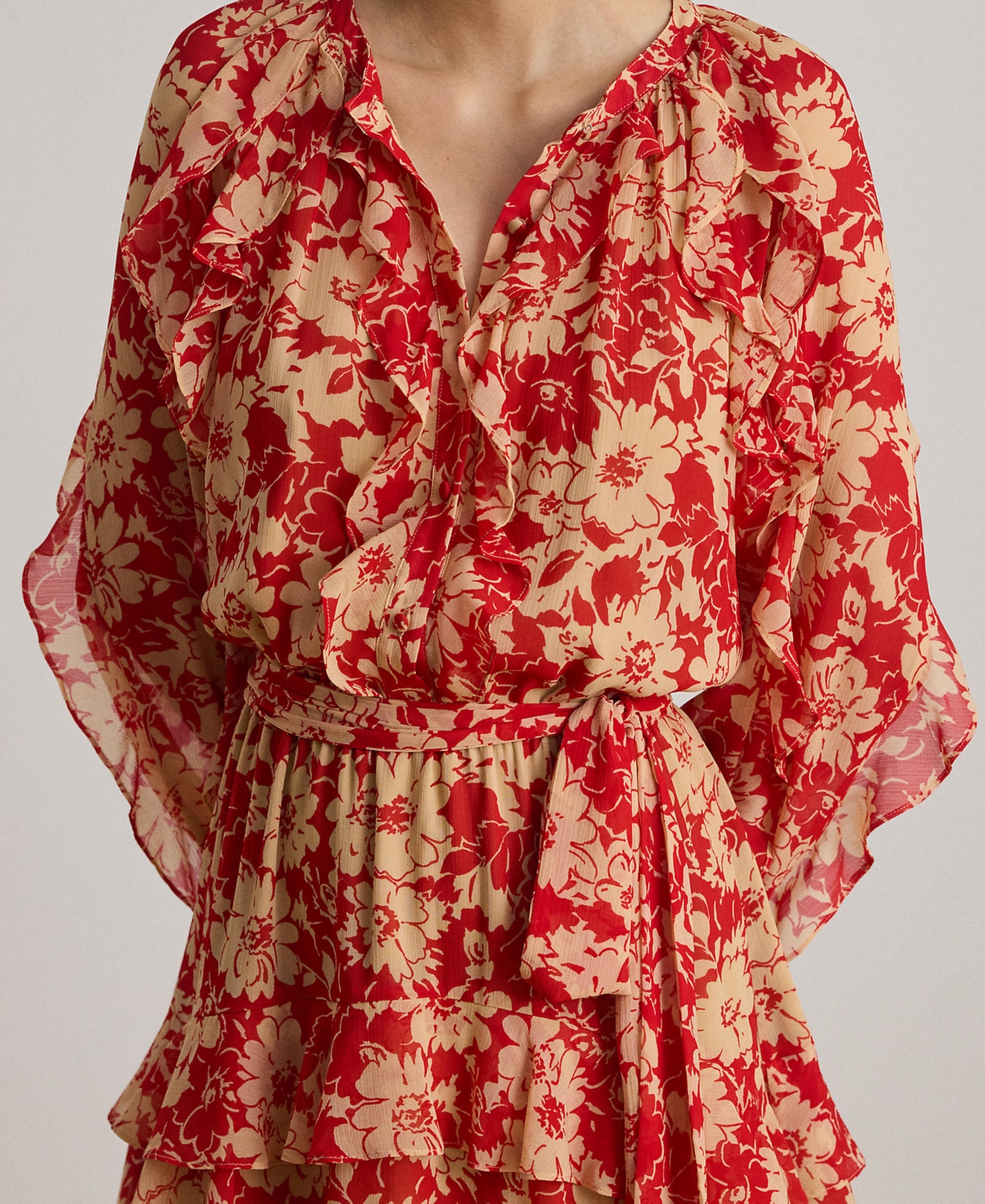 Lauren Ralph Petite Jalalie Print Ruffle-Trim Tiered Dress