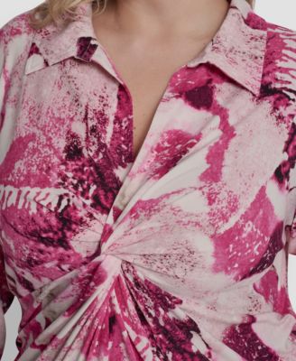 Plus Size Collared Long-Sleeve Top