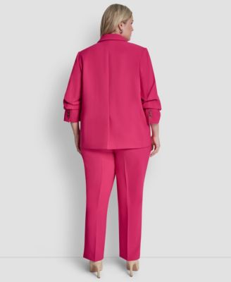 Plus Size 1-Button Ruched-Sleeve Blazer