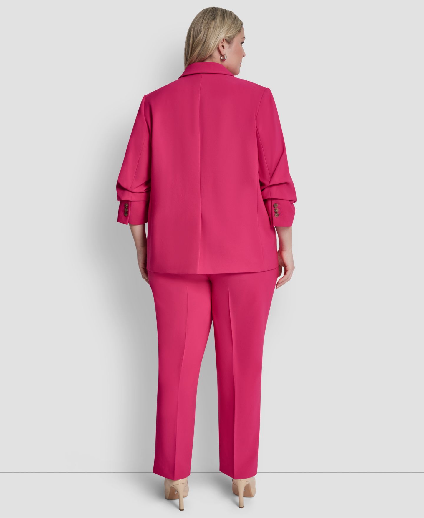 Женский пиджак DKNY Plus Size 1-Button Ruched-Sleeve Blazer, цвет: Розовый — фото 9